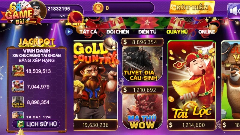 Nổ hũ 68GB 2 Kho game quay hũ đa dạng với nhiều chủ đề mới lạ